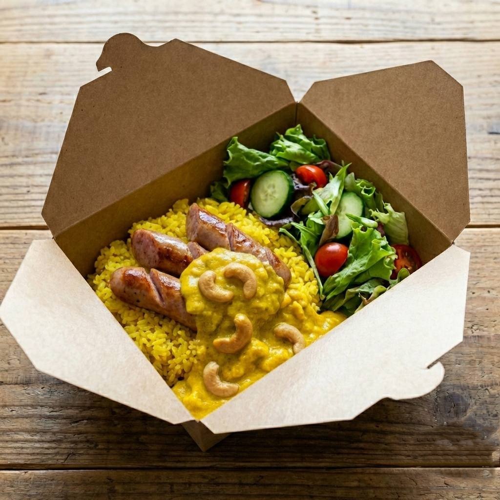 Cashew Curry with Sausage Rice and curry